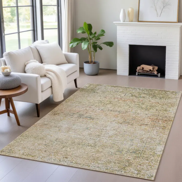 10' X 14' Gold And Beige Abstract Washable Indoor Outdoor Area Rug