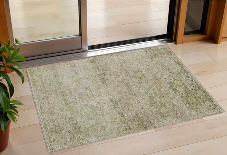 3' X 5' Sage And Beige Abstract Washable Indoor Outdoor Area Rug