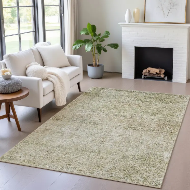 3' X 5' Sage And Beige Abstract Washable Indoor Outdoor Area Rug