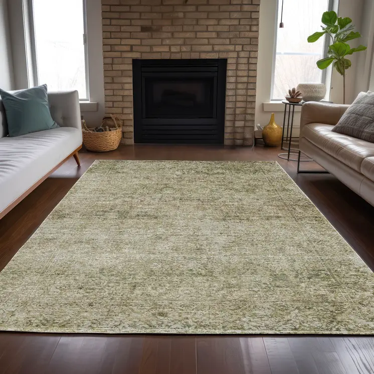 3' X 5' Sage And Beige Abstract Washable Indoor Outdoor Area Rug