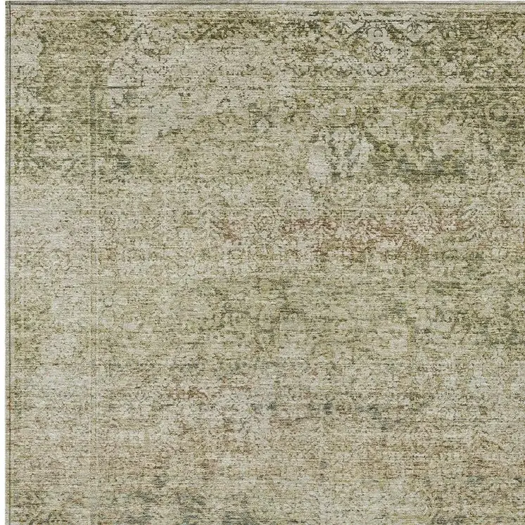 5' X 8' Sage And Beige Abstract Washable Indoor Outdoor Area Rug