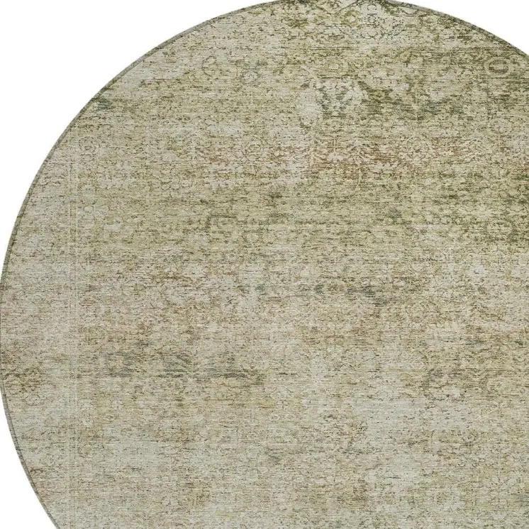 8' Sage And Beige Round Abstract Washable Indoor Outdoor Area Rug