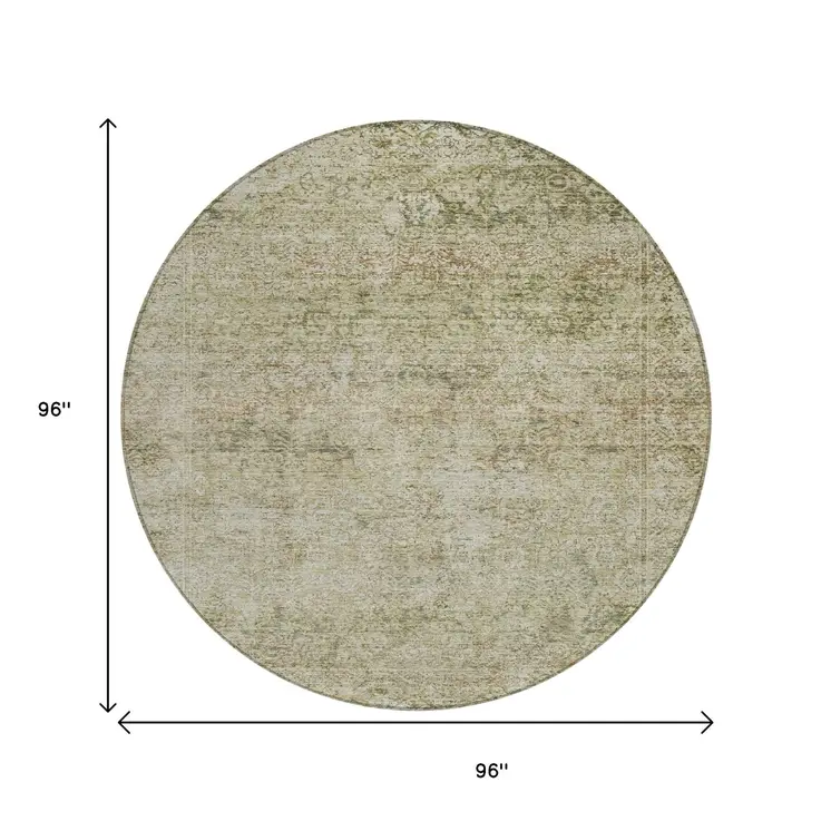 8' Sage And Beige Round Abstract Washable Indoor Outdoor Area Rug