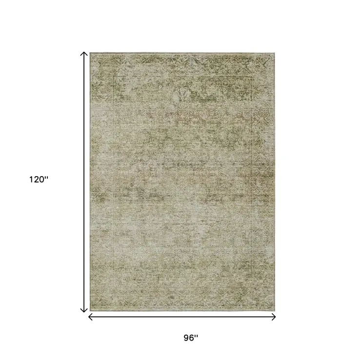 8' X 10' Sage And Beige Abstract Washable Indoor Outdoor Area Rug