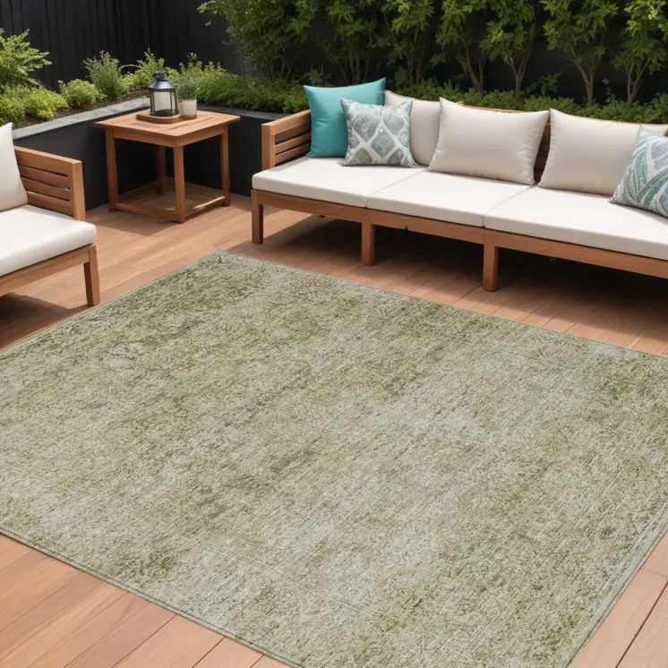 8' X 10' Sage And Beige Abstract Washable Indoor Outdoor Area Rug