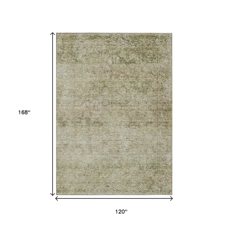 10' X 14' Sage And Beige Abstract Washable Indoor Outdoor Area Rug