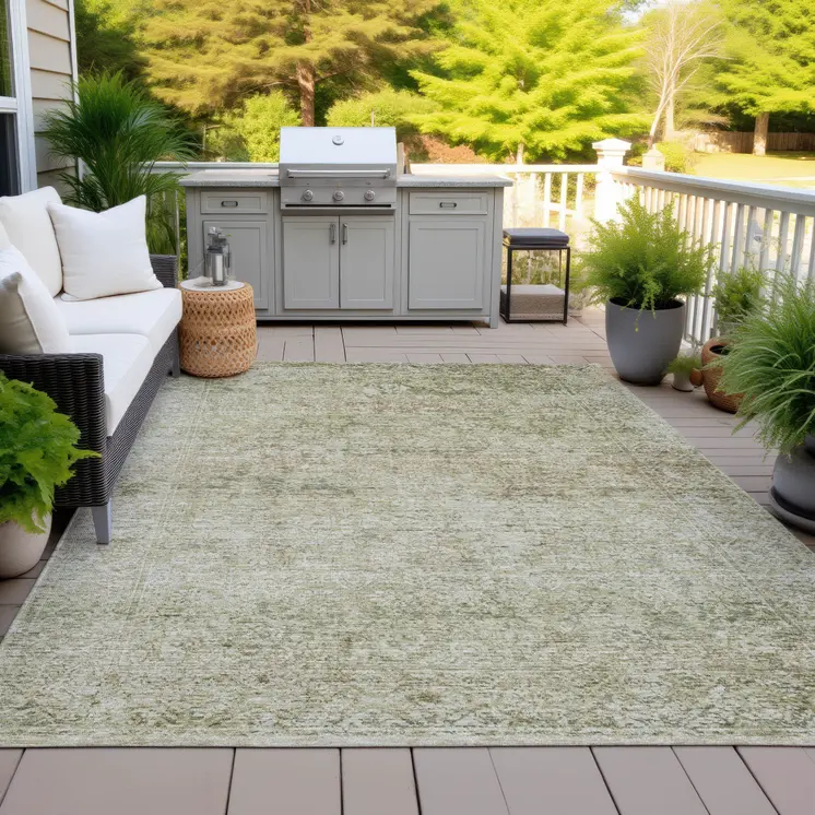 10' X 14' Sage And Beige Abstract Washable Indoor Outdoor Area Rug