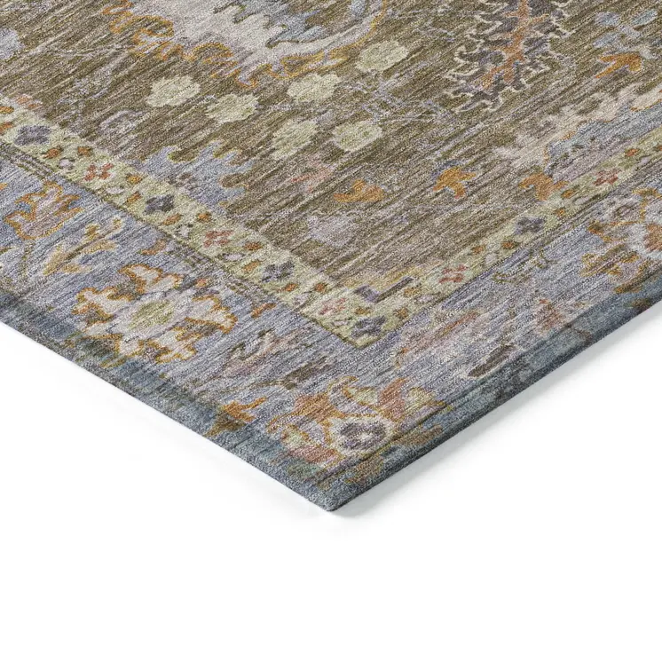 8' X 10' Brown And Lavender Floral Washable Indoor Outdoor Area Rug