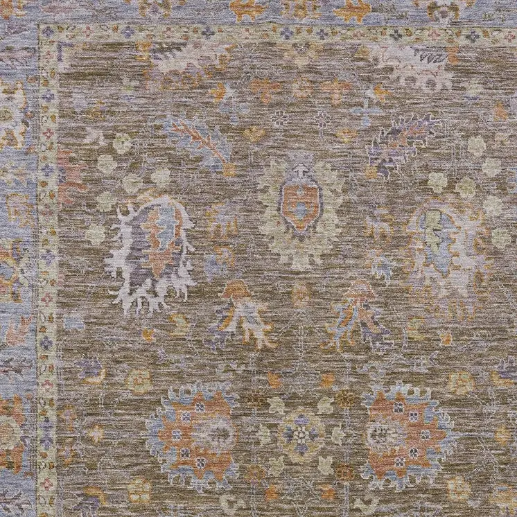 8' X 10' Brown And Lavender Floral Washable Indoor Outdoor Area Rug