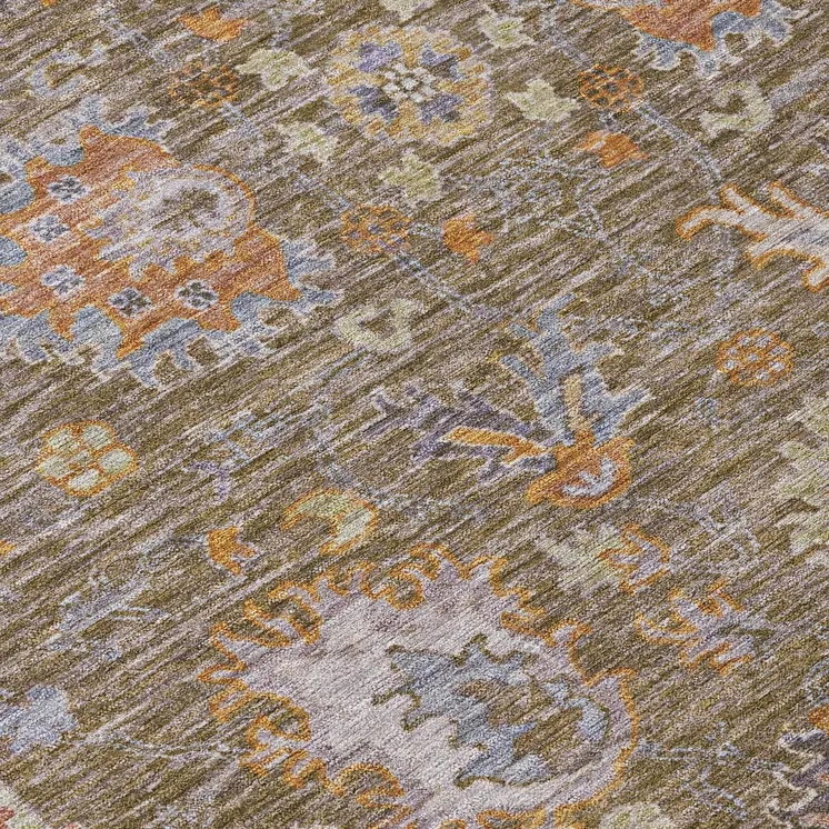 8' X 10' Brown And Lavender Floral Washable Indoor Outdoor Area Rug