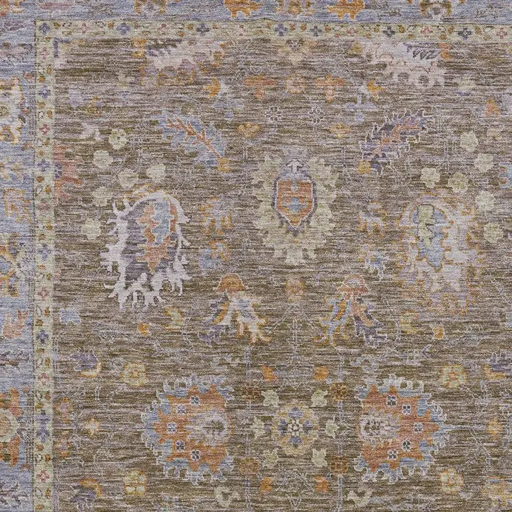 9' X 12' Brown And Lavender Floral Washable Indoor Outdoor Area Rug
