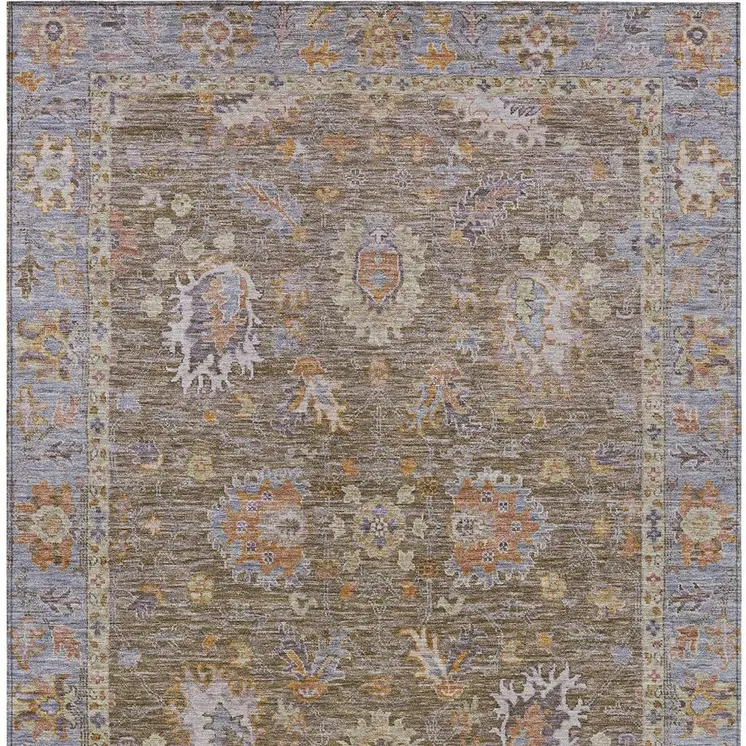 10' X 14' Brown And Lavender Floral Washable Indoor Outdoor Area Rug