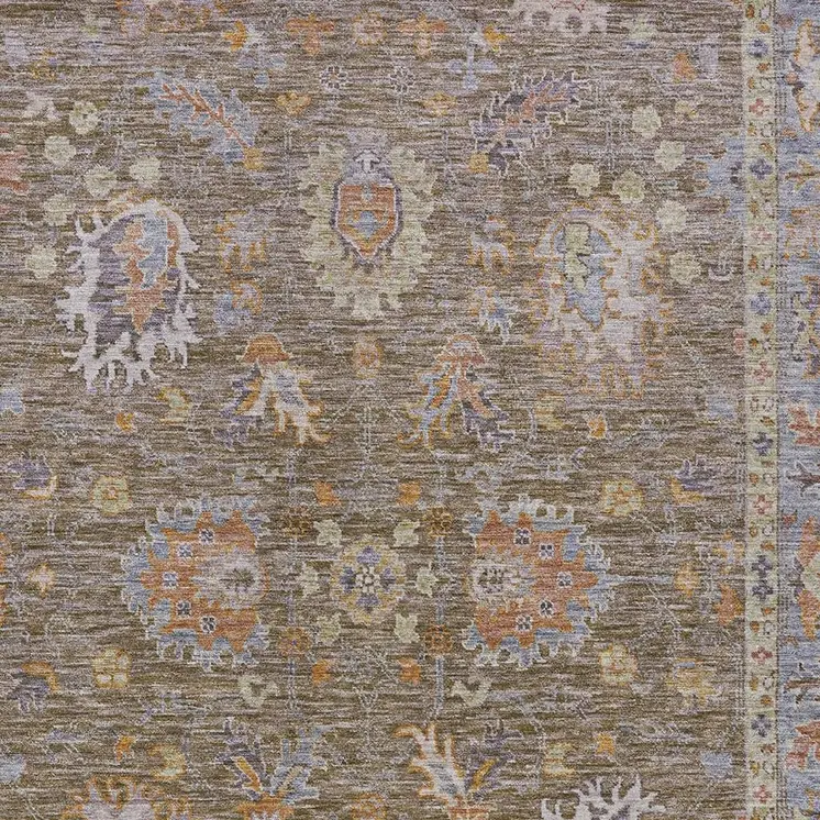 10' X 14' Brown And Lavender Floral Washable Indoor Outdoor Area Rug