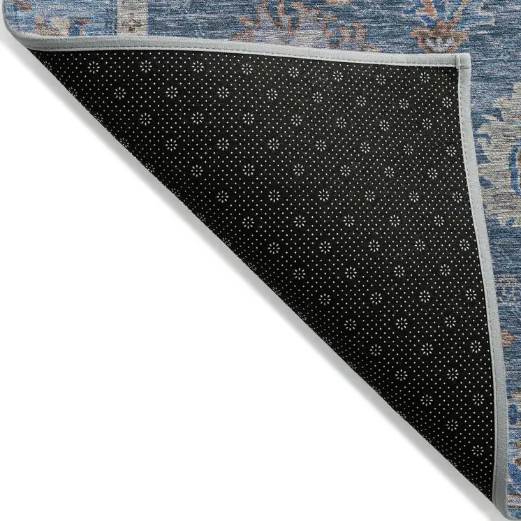 8' X 10' Blue And Beige Floral Washable Indoor Outdoor Area Rug