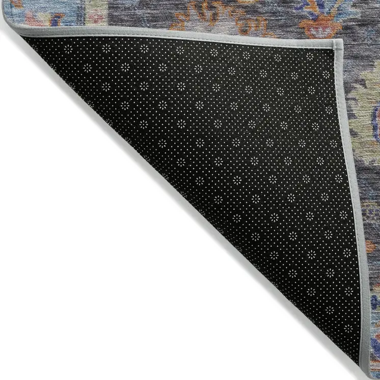 8' X 10' Gray And Denim Blue Floral Washable Indoor Outdoor Area Rug