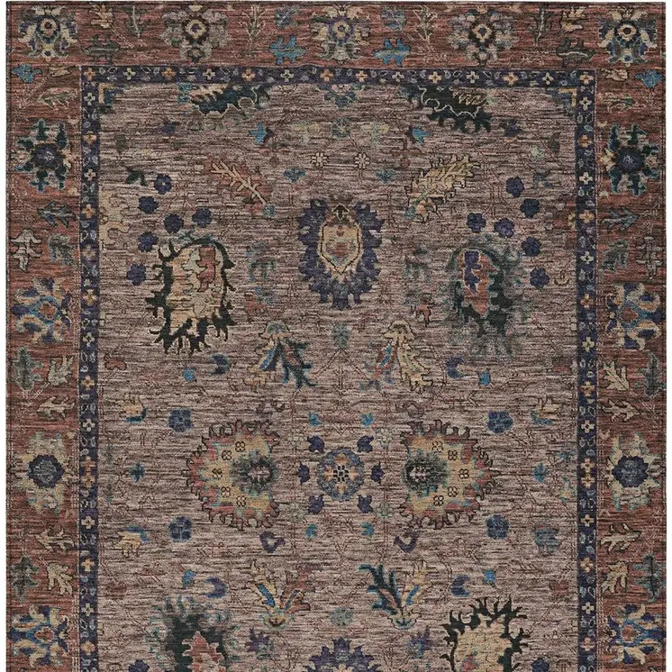 3' X 5' Brown And Beige Floral Washable Indoor Outdoor Area Rug