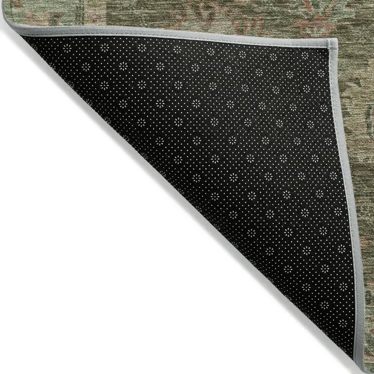 10' X 14' Olive Green And Rust Floral Washable Indoor Outdoor Area Rug
