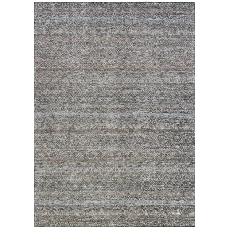 3' X 5' Brown And Beige Striped Washable Indoor Outdoor Area Rug