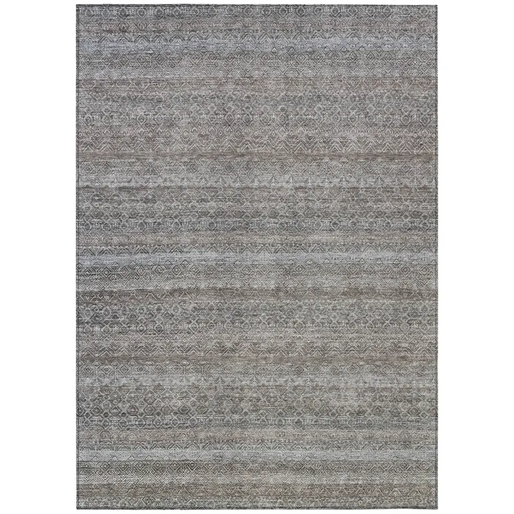 3' X 5' Brown And Beige Striped Washable Indoor Outdoor Area Rug