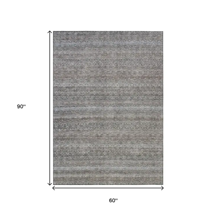 5' X 8' Brown And Beige Striped Washable Indoor Outdoor Area Rug