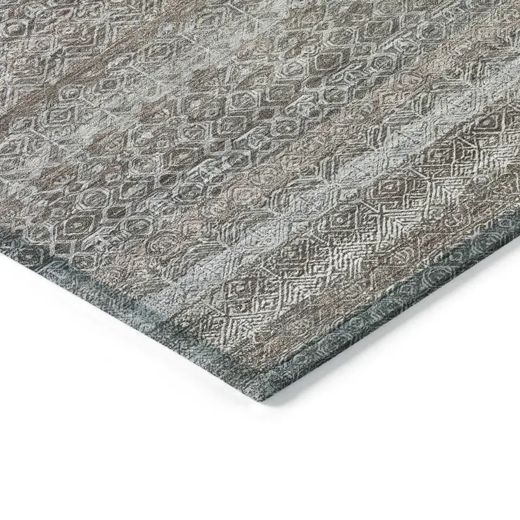 8' X 10' Brown And Beige Striped Washable Indoor Outdoor Area Rug