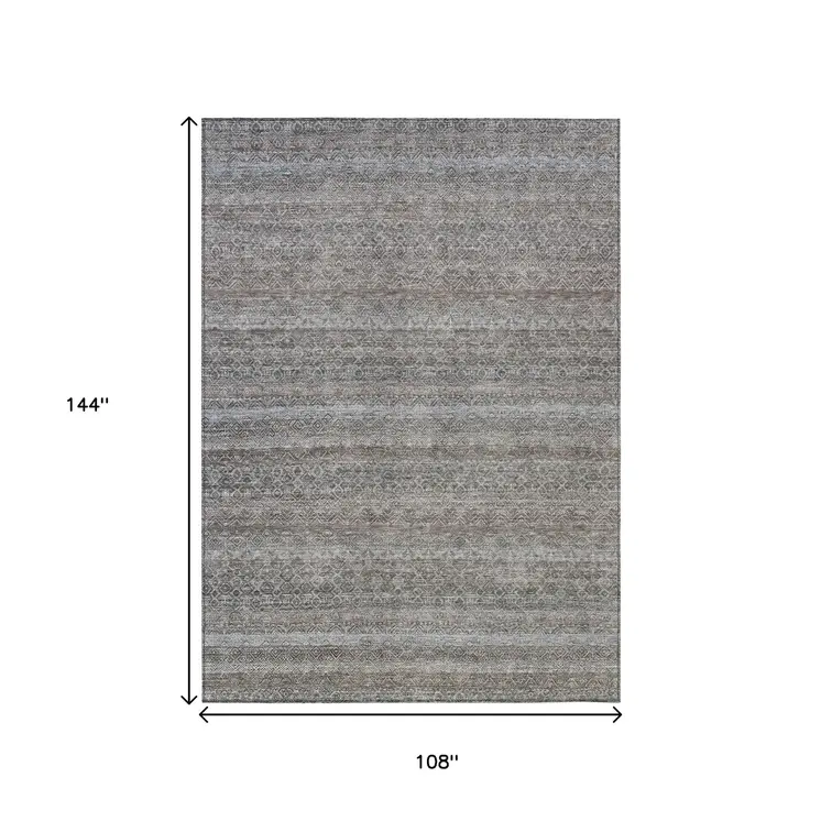 9' X 12' Brown And Beige Striped Washable Indoor Outdoor Area Rug