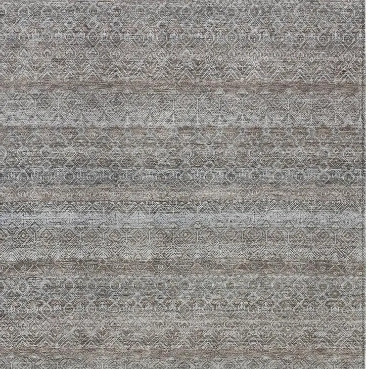 9' X 12' Brown And Beige Striped Washable Indoor Outdoor Area Rug