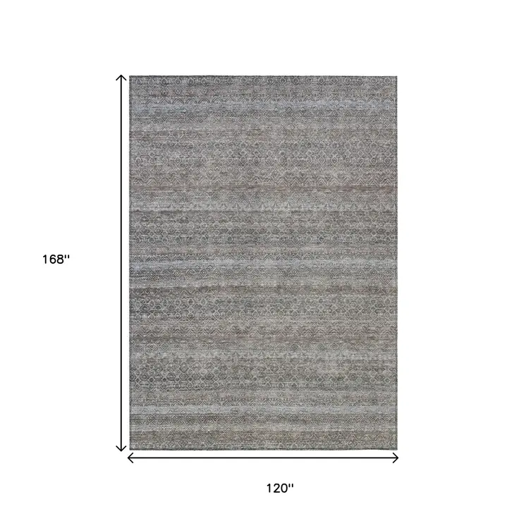 10' X 14' Brown And Beige Striped Washable Indoor Outdoor Area Rug