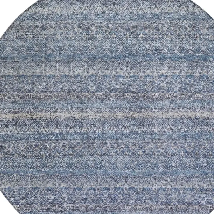8' Blue And Sky Blue Round Striped Washable Indoor Outdoor Area Rug