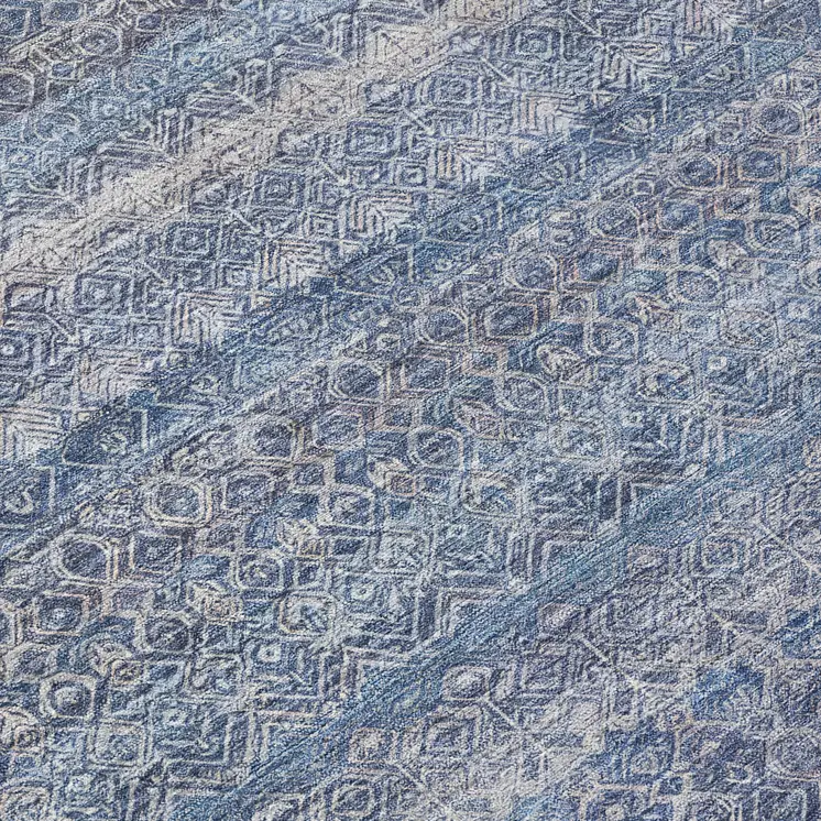 8' Blue And Sky Blue Round Striped Washable Indoor Outdoor Area Rug