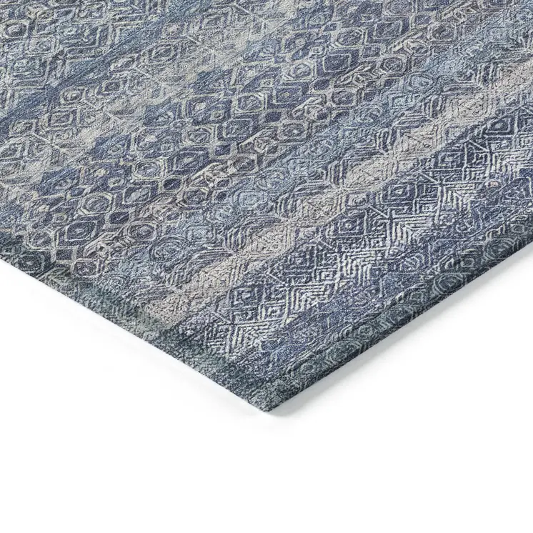 9' X 12' Blue And Sky Blue Striped Washable Indoor Outdoor Area Rug
