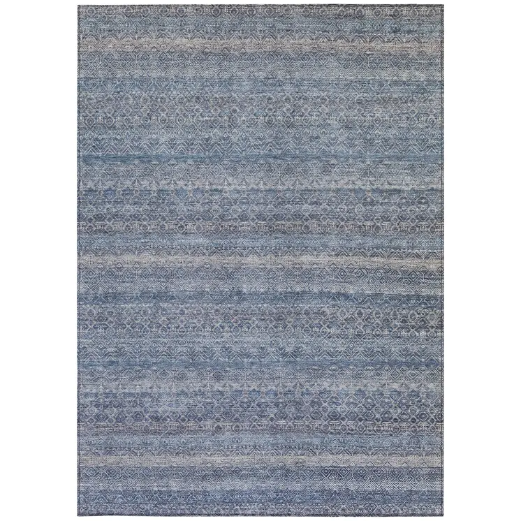 10' X 14' Blue And Sky Blue Striped Washable Indoor Outdoor Area Rug