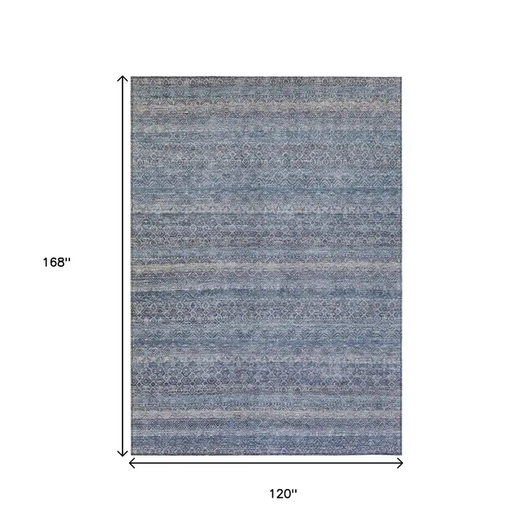 10' X 14' Blue And Sky Blue Striped Washable Indoor Outdoor Area Rug