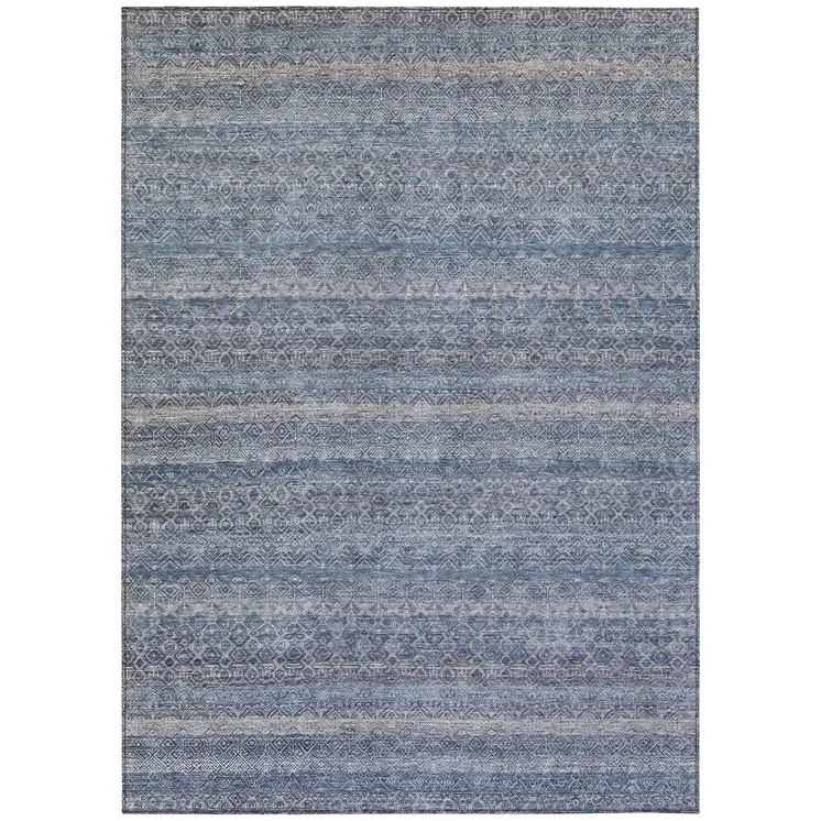 10' X 14' Blue And Sky Blue Striped Washable Indoor Outdoor Area Rug