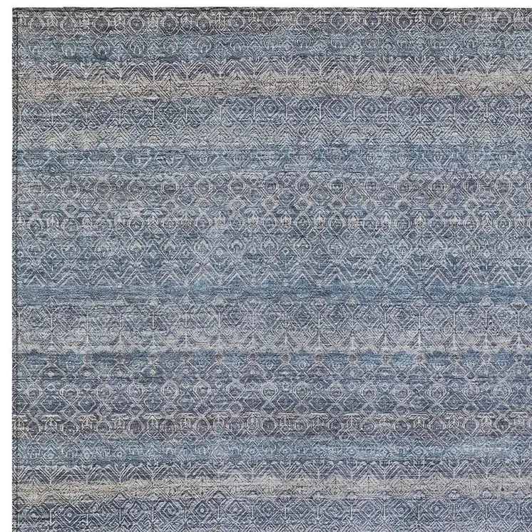 10' X 14' Blue And Sky Blue Striped Washable Indoor Outdoor Area Rug