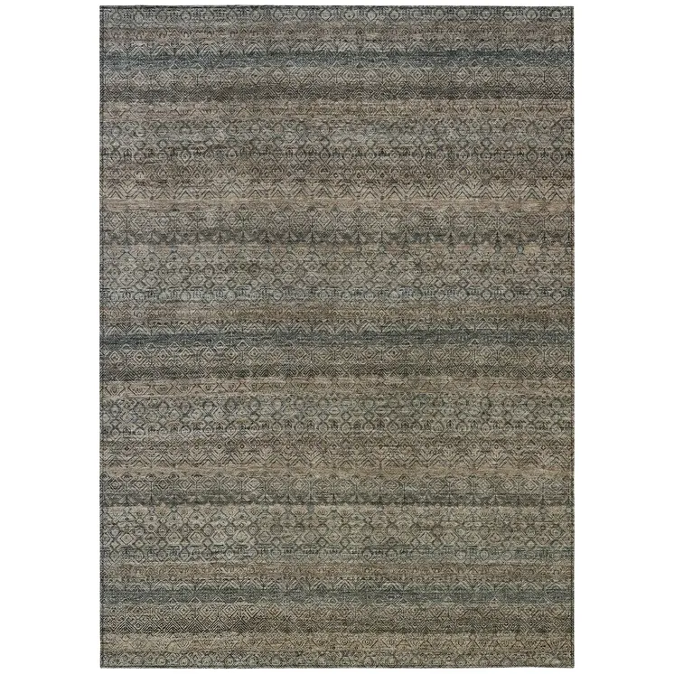 5' X 8' Chocolate And Gray Striped Washable Indoor Outdoor Area Rug