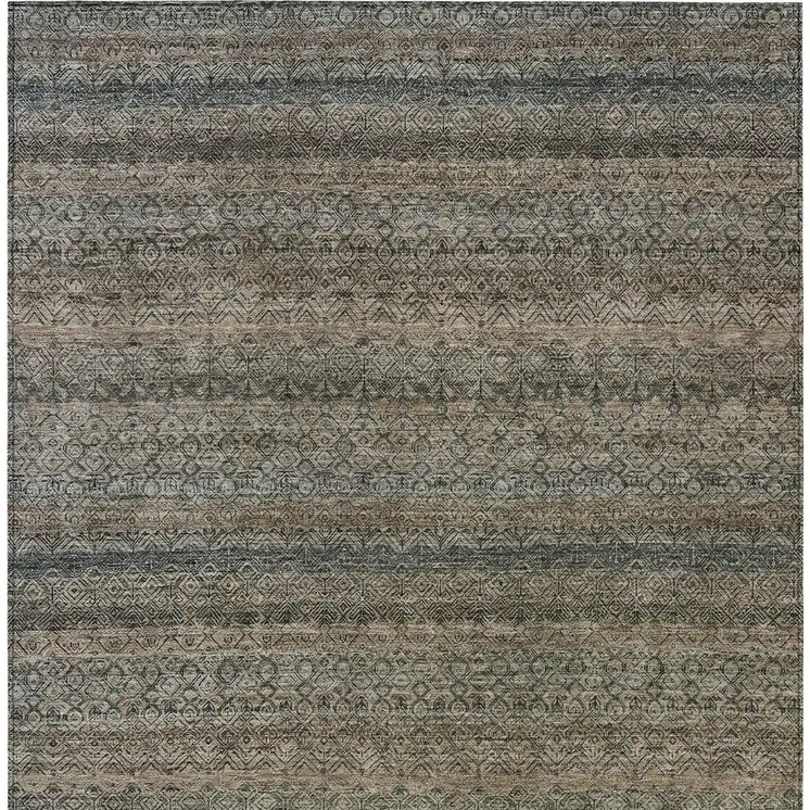 9' X 12' Chocolate And Gray Striped Washable Indoor Outdoor Area Rug