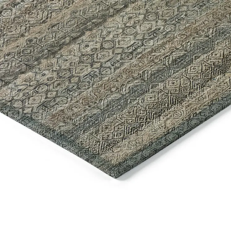 10' X 14' Chocolate And Gray Striped Washable Indoor Outdoor Area Rug