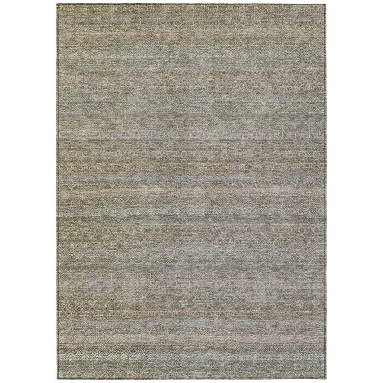 5' X 8' Khaki And Beige Striped Washable Indoor Outdoor Area Rug