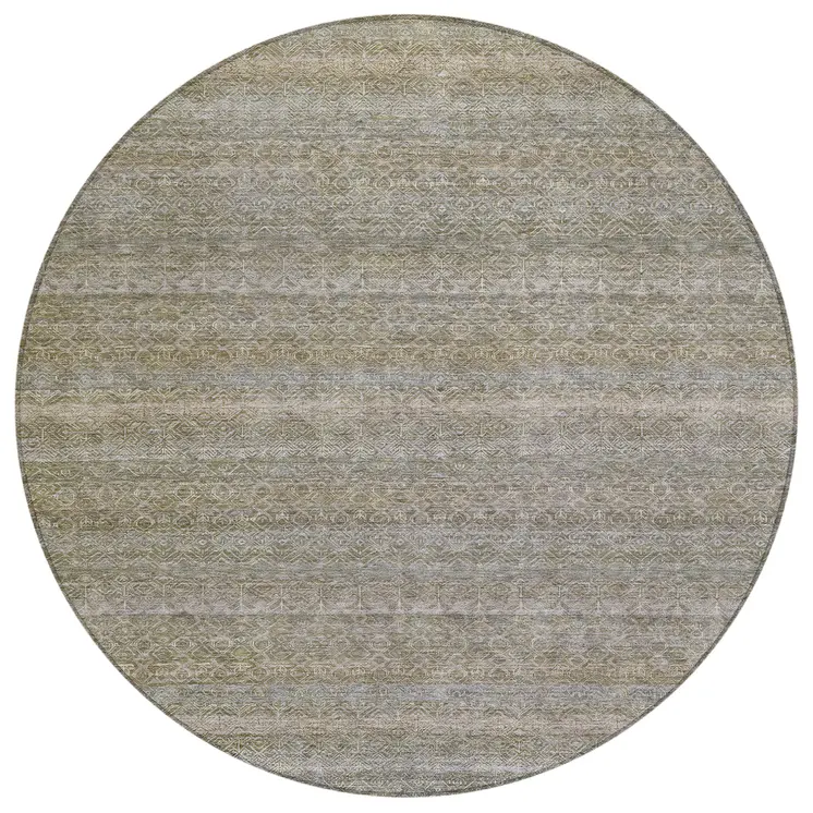 8' Khaki And Beige Round Striped Washable Indoor Outdoor Area Rug