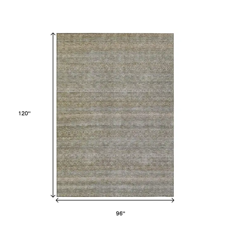8' X 10' Khaki And Beige Striped Washable Indoor Outdoor Area Rug