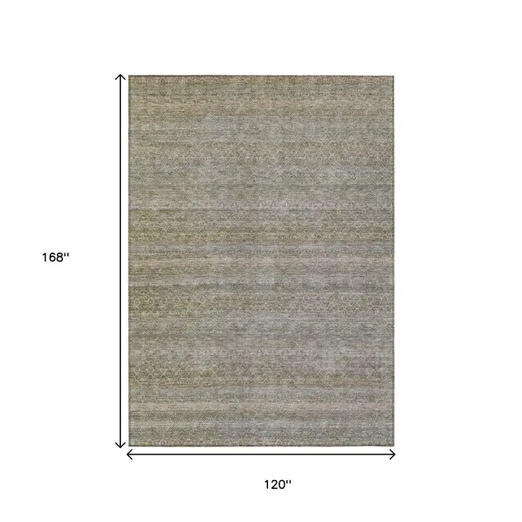 10' X 14' Khaki And Beige Striped Washable Indoor Outdoor Area Rug
