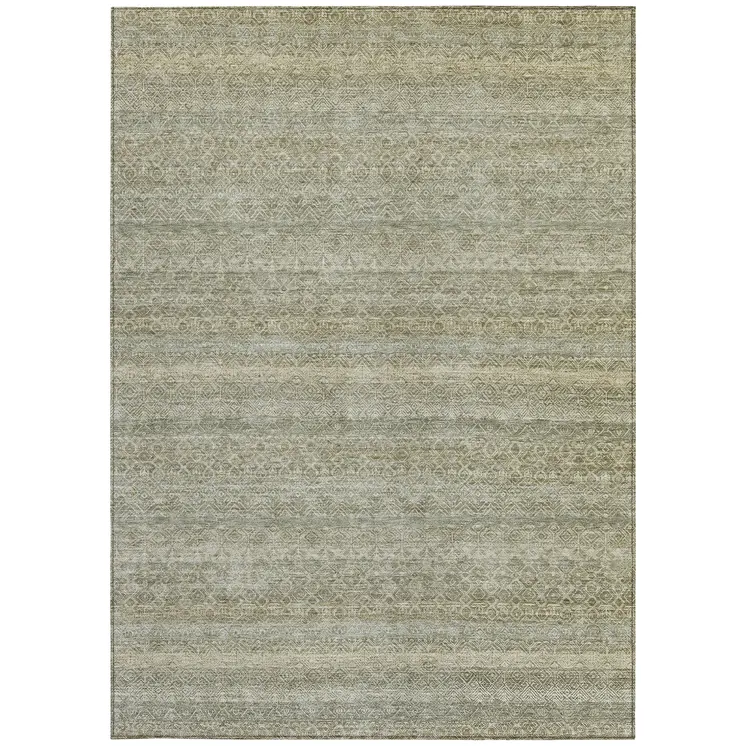 3' X 5' Linen And Beige Striped Washable Indoor Outdoor Area Rug
