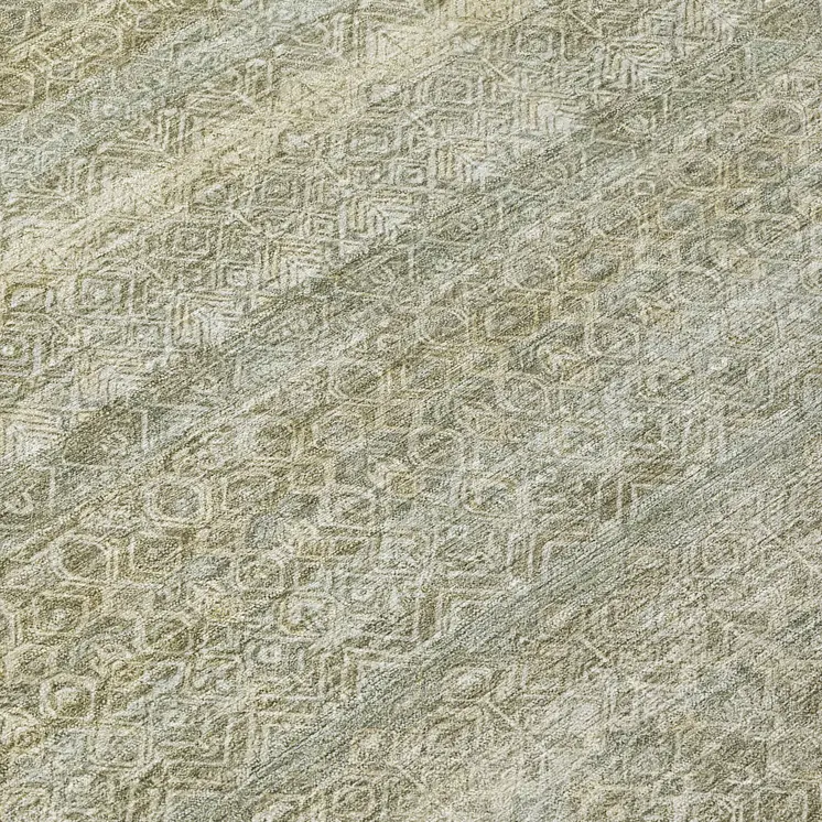 8' Linen And Beige Round Striped Washable Indoor Outdoor Area Rug