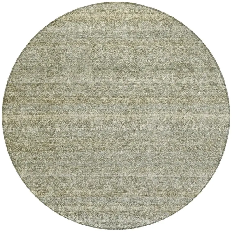 8' Linen And Beige Round Striped Washable Indoor Outdoor Area Rug
