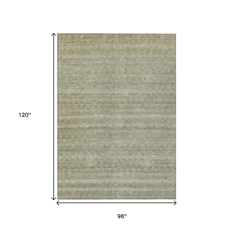 8' X 10' Linen And Beige Striped Washable Indoor Outdoor Area Rug