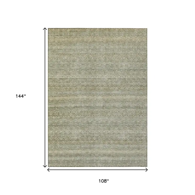 9' X 12' Linen And Beige Striped Washable Indoor Outdoor Area Rug