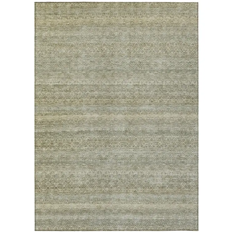 9' X 12' Linen And Beige Striped Washable Indoor Outdoor Area Rug
