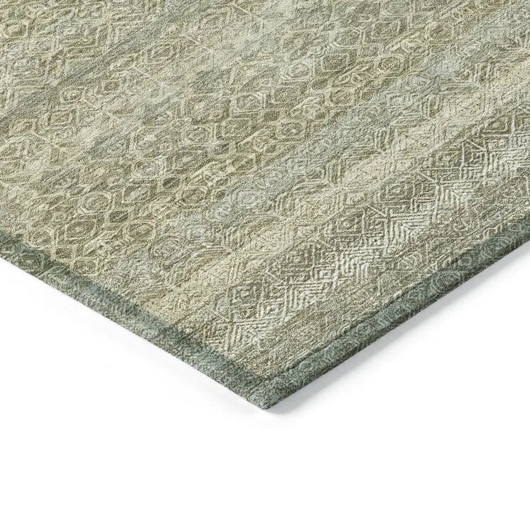 9' X 12' Linen And Beige Striped Washable Indoor Outdoor Area Rug