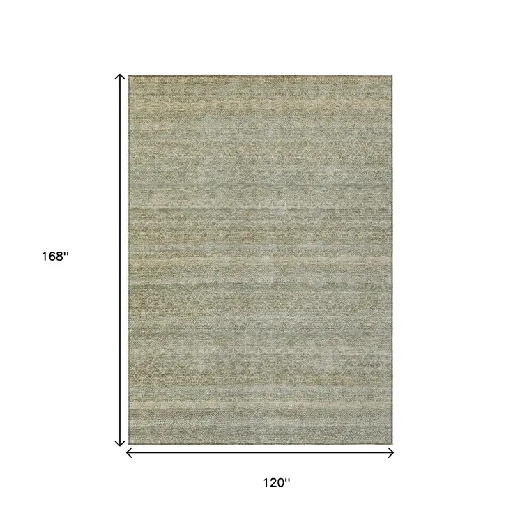 10' X 14' Linen And Beige Striped Washable Indoor Outdoor Area Rug